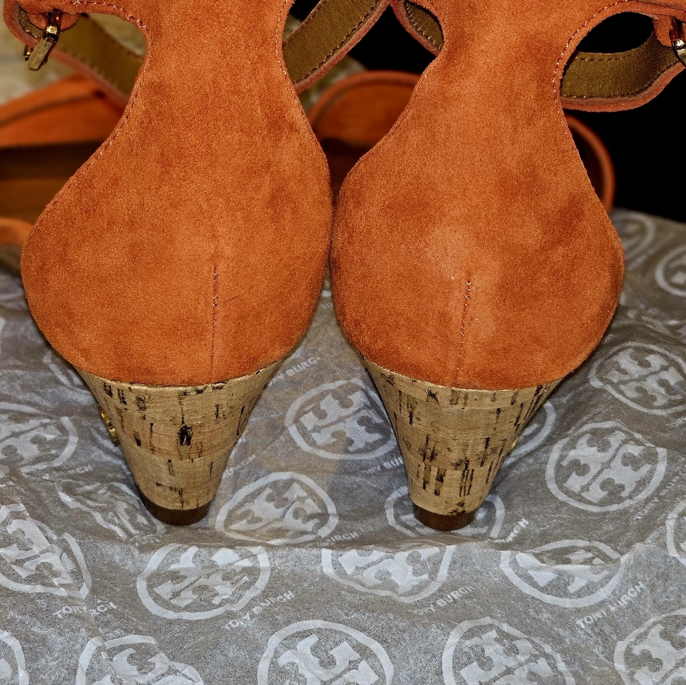 Tory Burch Orange Wedge Shoes with Ankle Strap - Picture 4 of 6